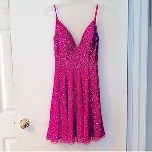 NWOT Hot Pink Deep V Cocktail Mini Dress!
